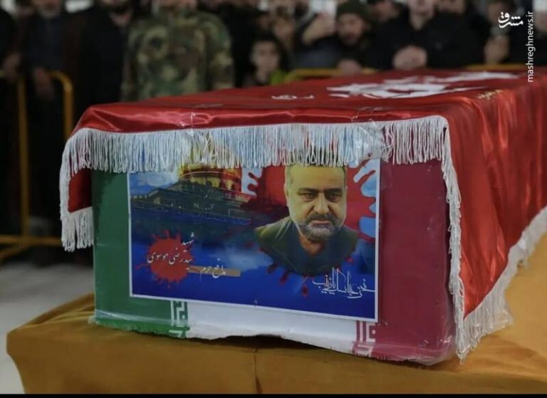 اقامه نماز مقام معظم رهبری بر پیکر سردار شهید سید رضی موسوی